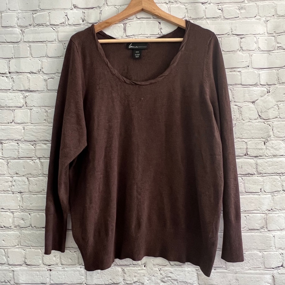 Lane Bryant Women's Brown Scoop Neck Long Sleeve Career Knit Sweater Size 22/24